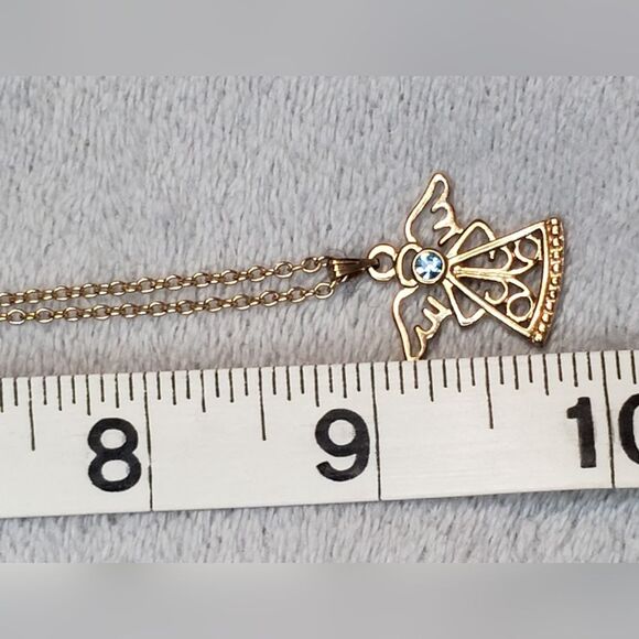 Rose Gold Angel Pendant with Aquamarine stone Necklace - Picture 2 of 5
